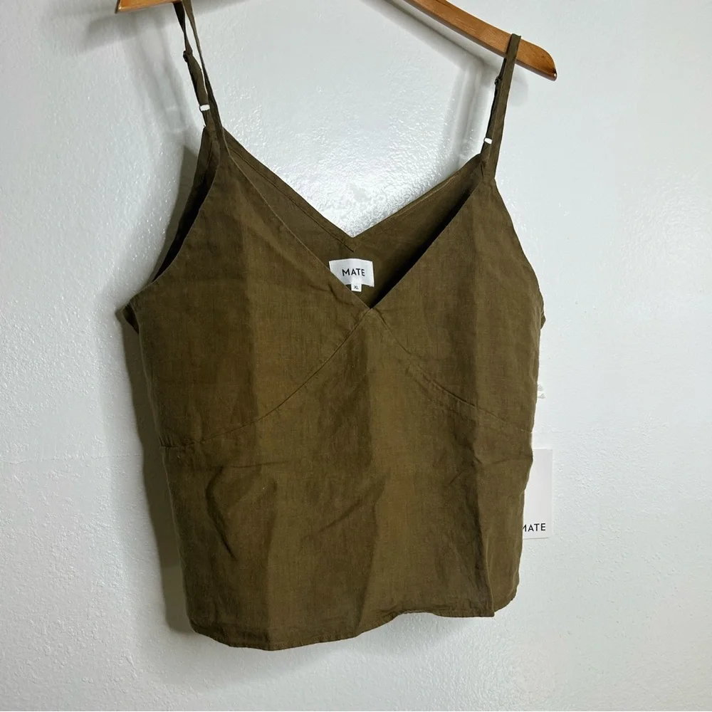 NWT MATE The Label 100% Linen Camisole Tank Top Green Size XL
